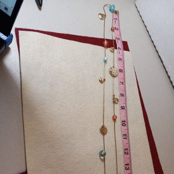 Gold Tone Metal and Red with Light Blue Beads Grandmacore kitsch - Picture 5 of 6